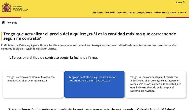 El Ministerio de Vivienda lanza una calculadora para actualizar rentas de alquiler